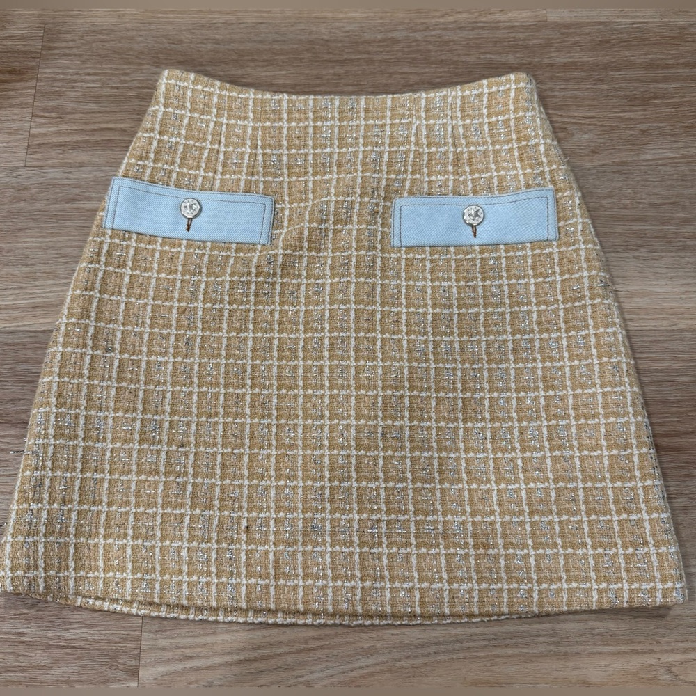 Sandro Paris Tweed Mini Skirt Metallic Trim Size 1